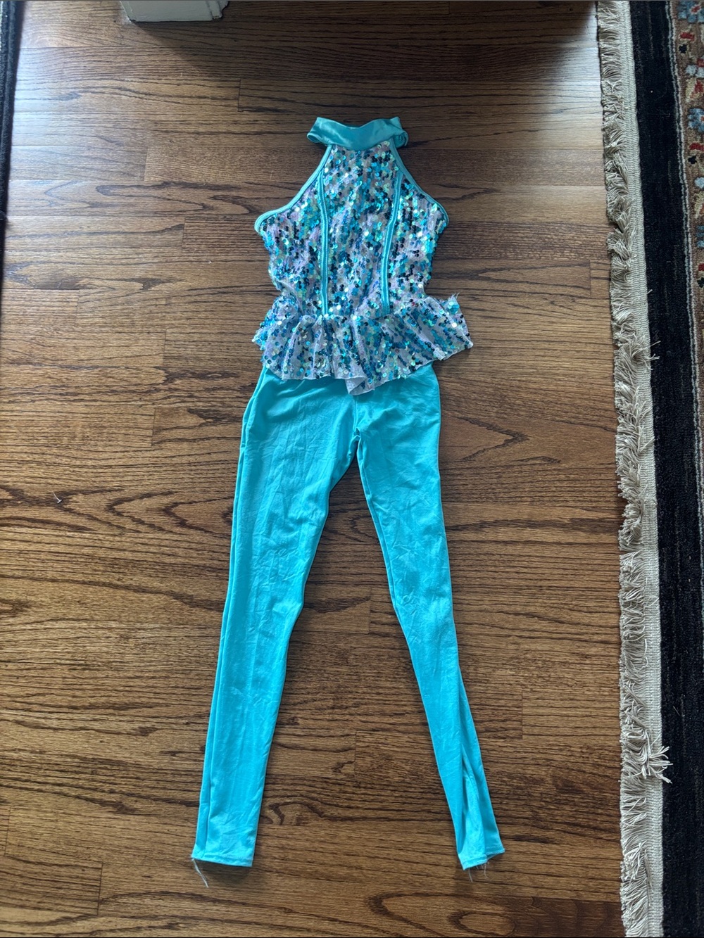 Weissman Turquoise Blue Floral Halter One-Piece Bodysuit